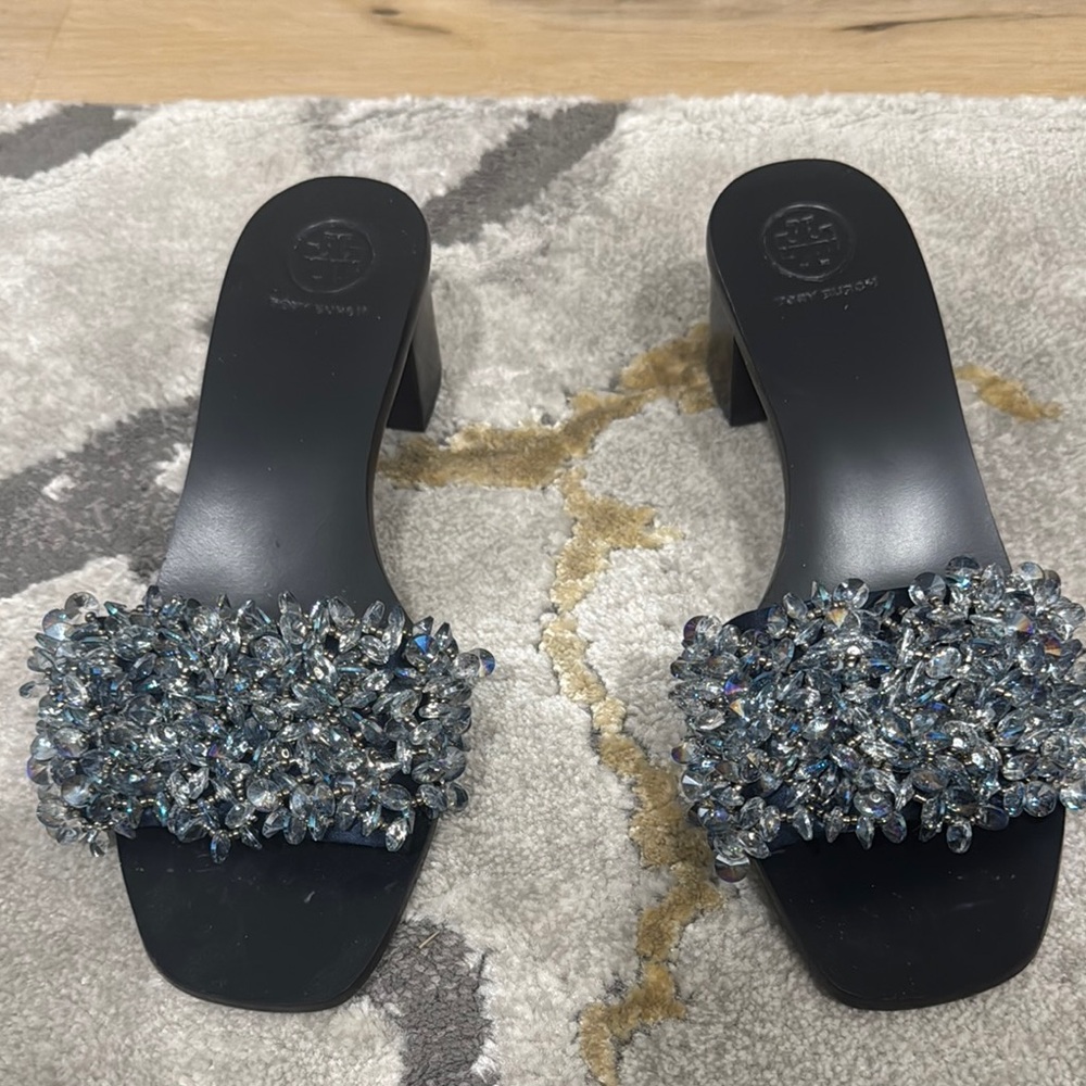Embellished Black Slide Sandals